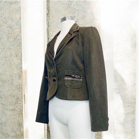 Rampage Brown Herringbone Bow Velvet Blazer Jacket Medium M Patch - Picture 2 of 7
